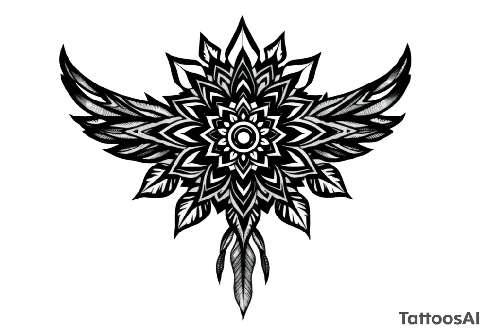spiritual feather indian mandala shaman tattoo idea