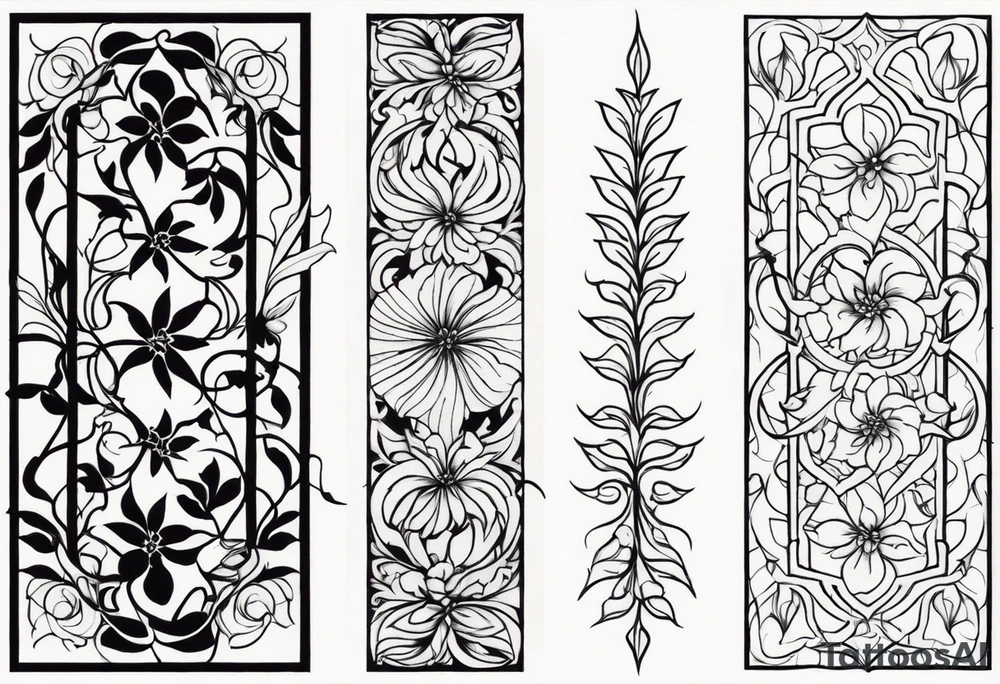 vertical and tall flower vine with shapes tattoo idea