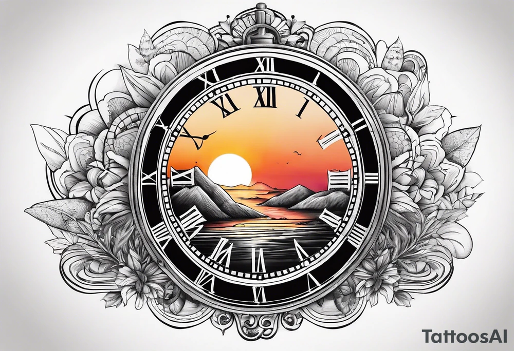 time element in sunset for man simple design tattoo idea