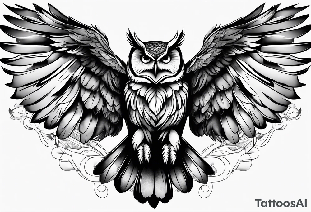 Owl in flight for left of chest, from an angle looking down tattoo idea