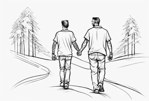 father and son walk away holding hands, one line tattoo idea