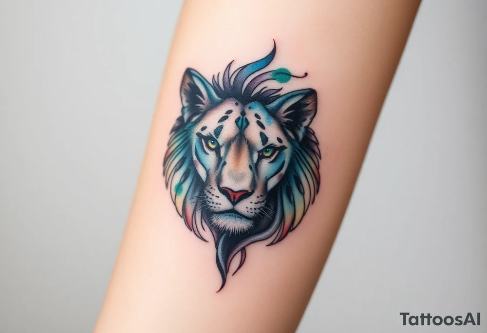 Half lioness face tattoo idea