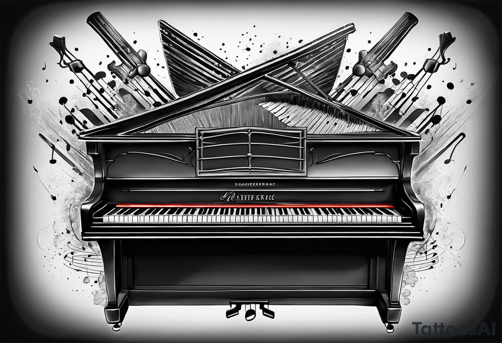 just the keys of a piano with drum sticks tattoo idea