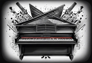 just the keys of a piano with drum sticks tattoo idea