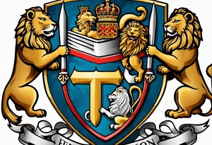 Swanson family coat of arms on a shield being held up by two lions, there are crossed skis behind the shield tattoo idea