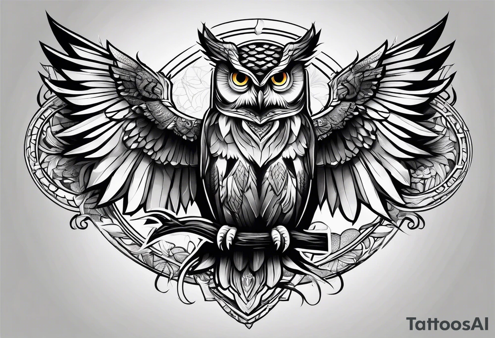 owl hunting snake tattoo idea