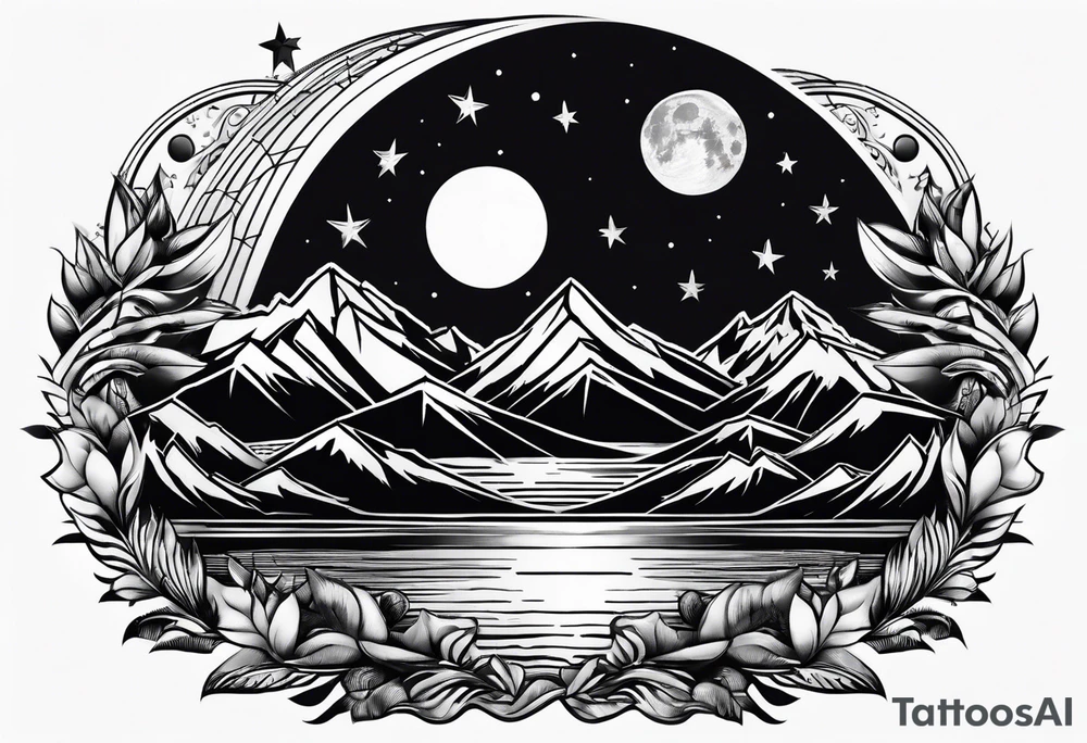 Moon with mountains tattoo idea