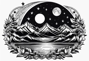 Moon with mountains tattoo idea