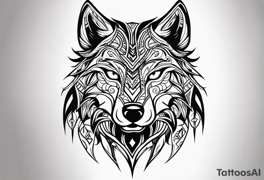 Angry tribal wolf head tattoo idea