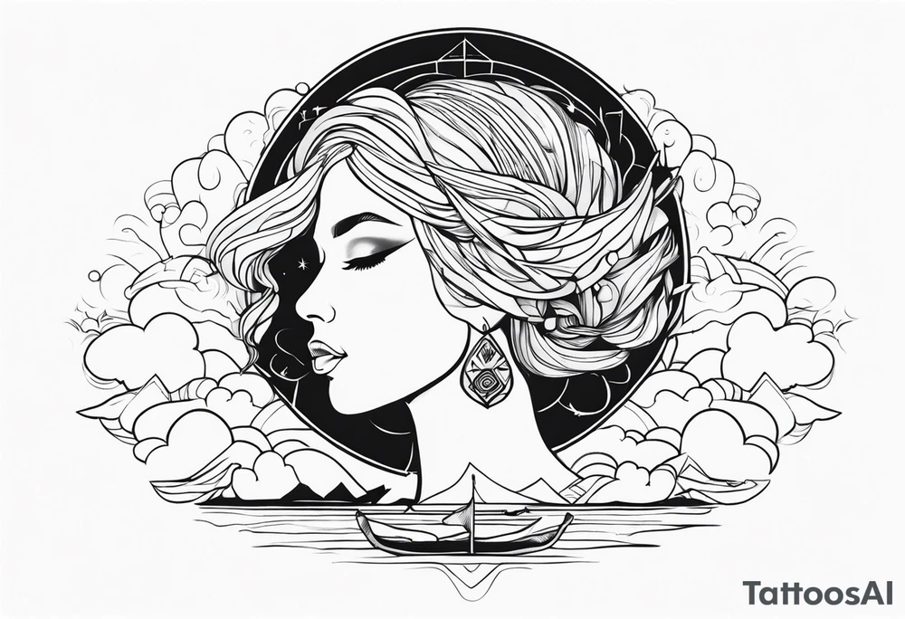Inez with clouds in background tattoo idea