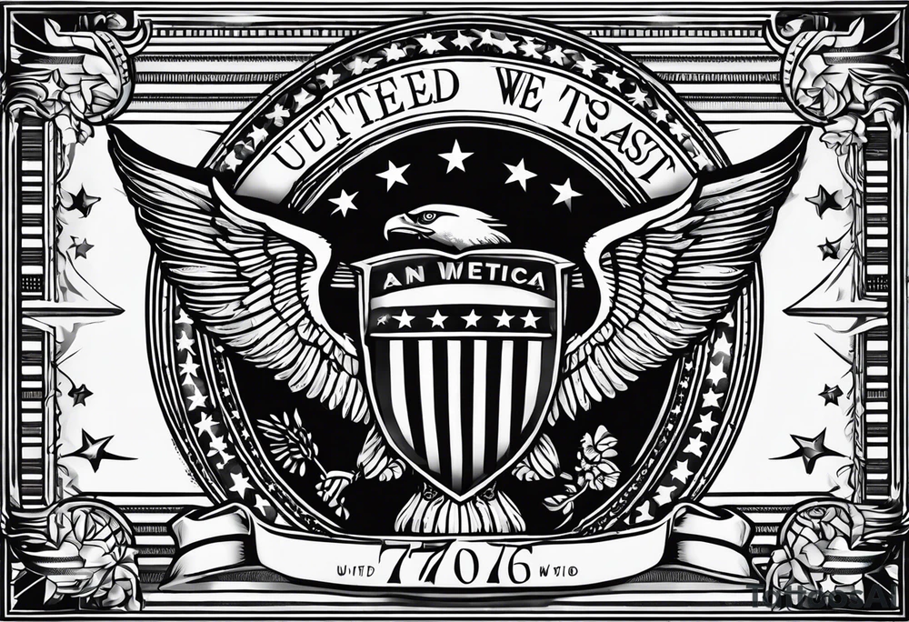 America 1776 united we stand in God we trust tattoo idea