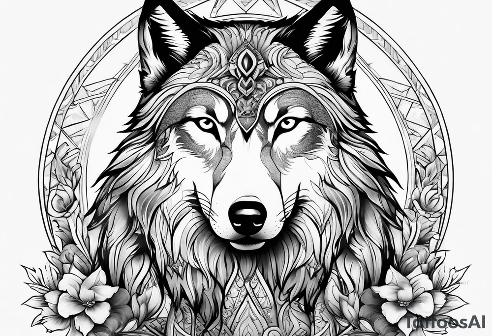 Wolf outside woman tattoo idea