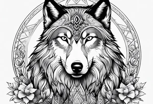 Wolf outside woman tattoo idea