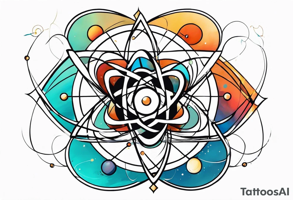 quantum atom with spiritual elements tattoo idea