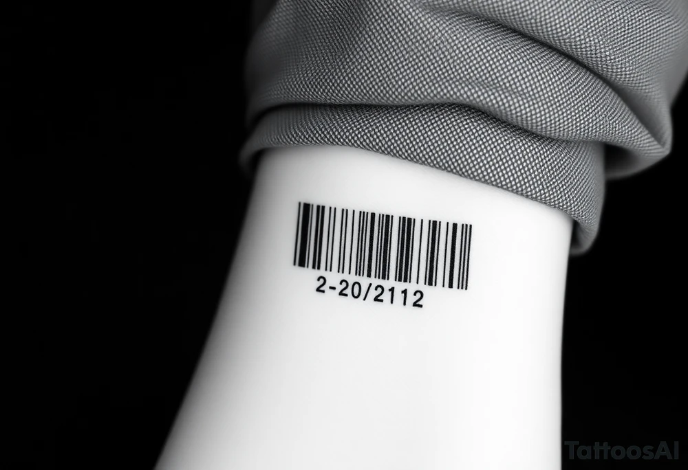 A sleek, minimalist barcode with the couple’s wedding date (22 - 12 - 2012) hidden in the numbers under barcode tattoo idea