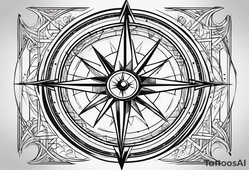 A compass made of simple intersecting lines with a minimum number of characters with the letters N, S, E, W tattoo idea