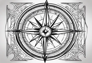 A compass made of simple intersecting lines with a minimum number of characters with the letters N, S, E, W tattoo idea