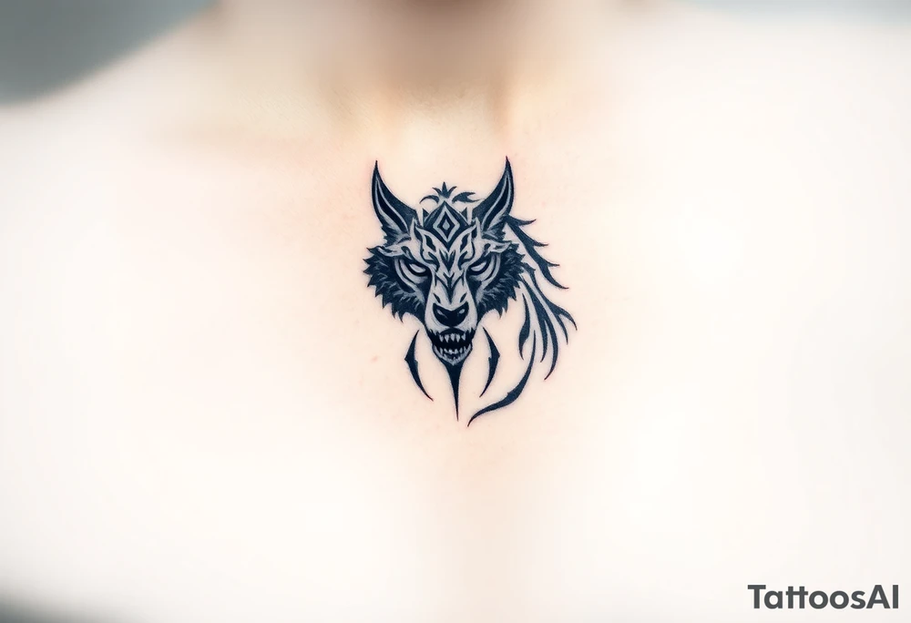 A  wolf snarling as a sheep  mystical creature tattoo idea