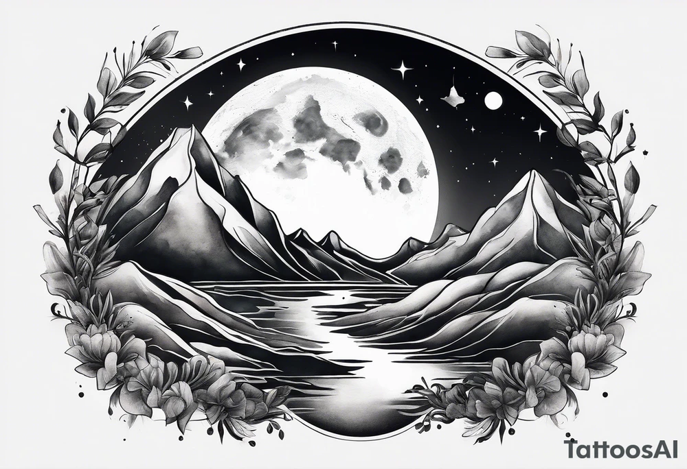 moon landscape with fade around edges tattoo idea