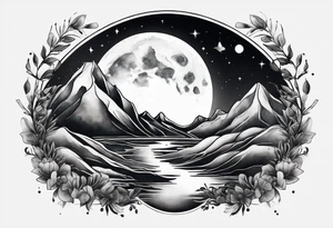 moon landscape with fade around edges tattoo idea