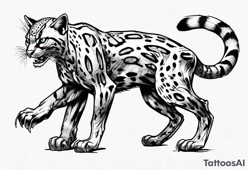 cybernetic ocelot full body roar tattoo idea