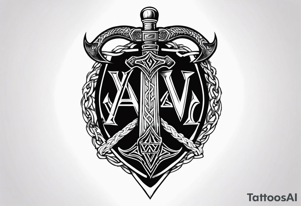 Valhalla sword shield dragon axe Valknut barbed wire chains tattoo idea Valhalla sword shield dragon axe Valknut barbed wire chains tattoo idea