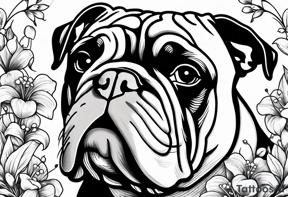 english bulldog with lily of the valley tattoo idea
