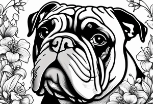 english bulldog with lily of the valley tattoo idea