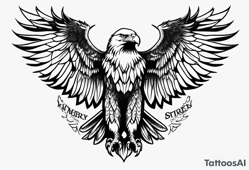 realistic eagle full body  sit face front closed wings tattoo idea