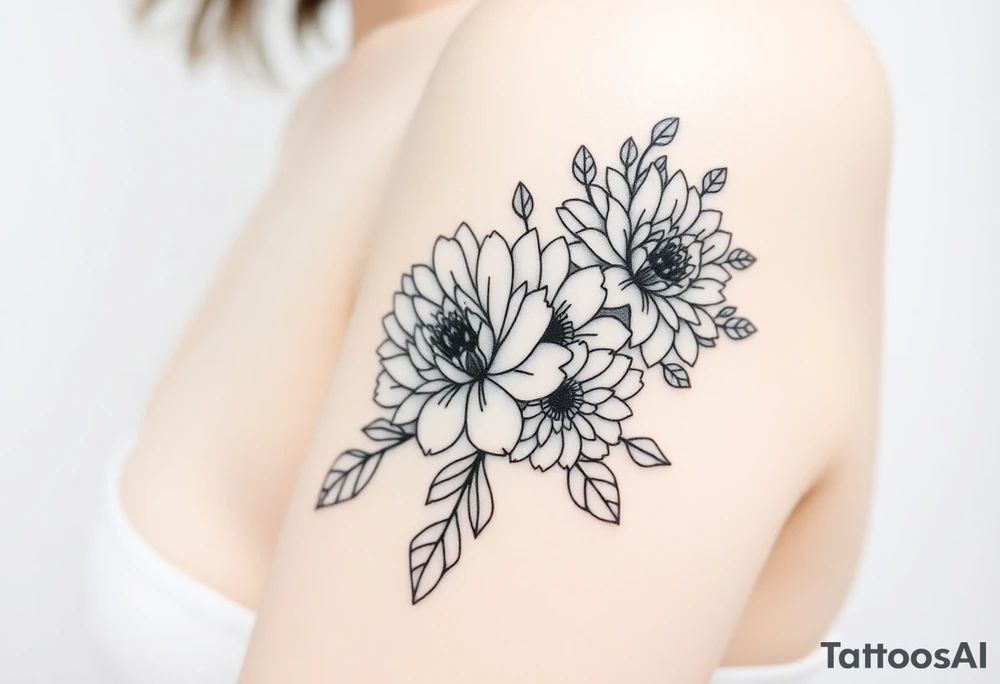 Rose and Chrysanthemum bouquet tattoo tattoo idea