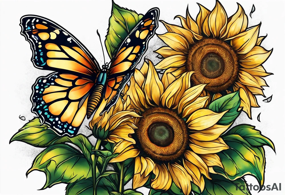 Sunflower and butterfly tattoo idea