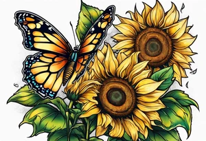 Sunflower and butterfly tattoo idea