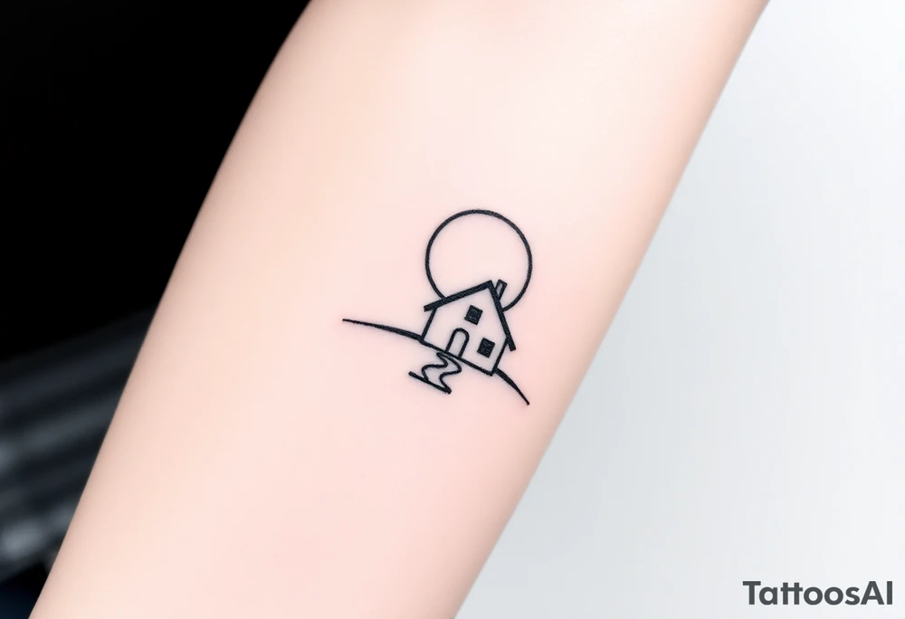 Corwded house distant sun tattoo idea