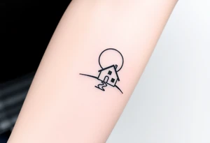 Corwded house distant sun tattoo idea