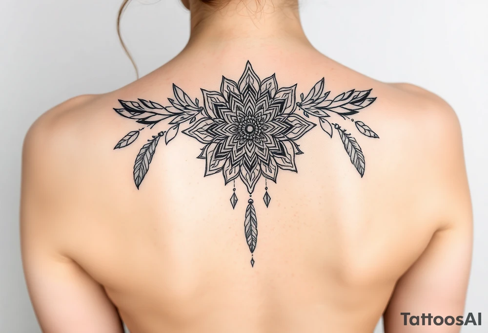 spiritual feathers ornamental mandala shaman tattoo idea