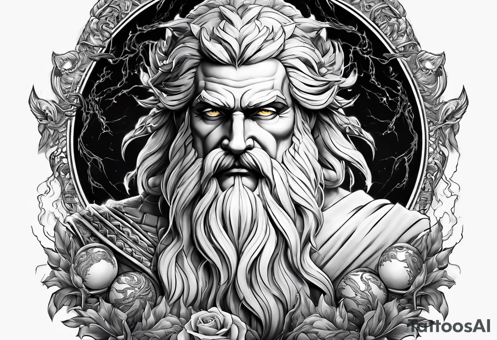Zeus holding Lightning balls with Lightning eyes asserting dominance tattoo idea Zeus holding Lightning balls with Lightning eyes asserting dominance tattoo idea