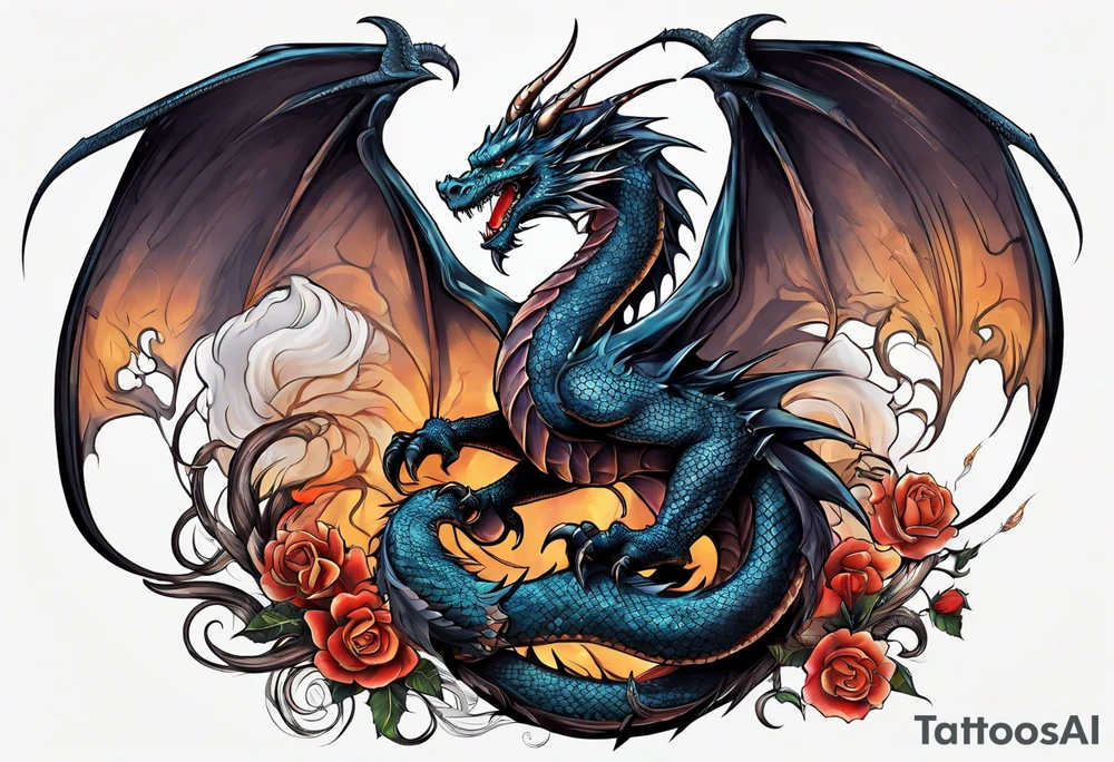 Dragon with reaper skull tattoo idea