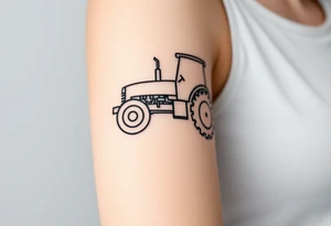 A simple black line-art tractor outline, forming a continuous, elegant shape tattoo idea