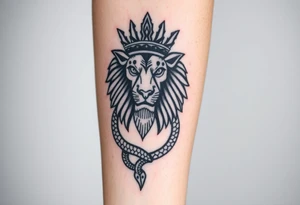 Lion with Egyptian crown and snake. More detailed tattoo idea