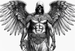 realistic full body of angel of death, without face, man tattoo idea
