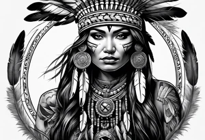 Native American woman chief with skulls tattoo idea