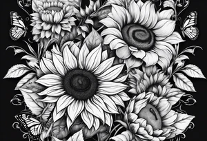 Arm sleeve with sunflowers and butterflies tattoo idea