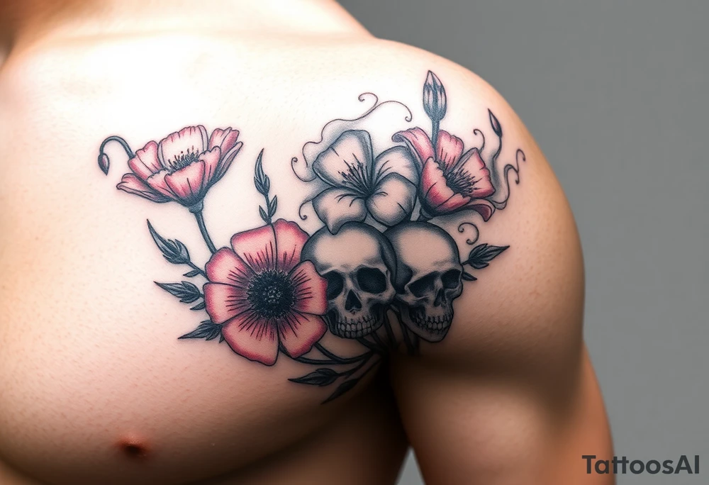 Ryan, Aries, red poppy’s, lilies, skulls, and smoke tattoo idea