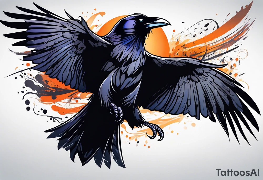attacking raven in viking style tattoo idea