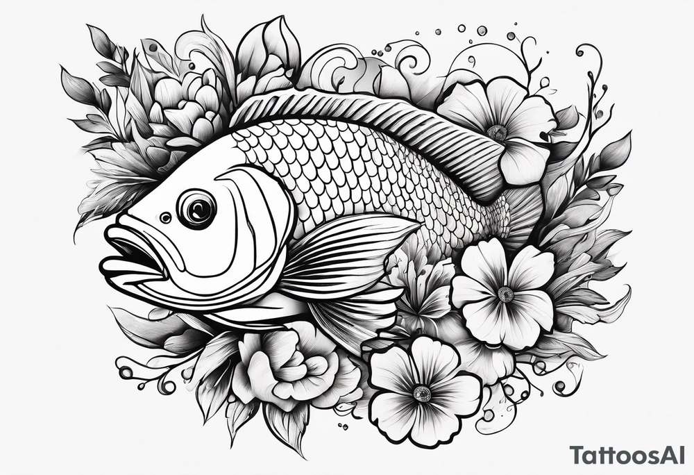Fish with flowers around it tattoo idea