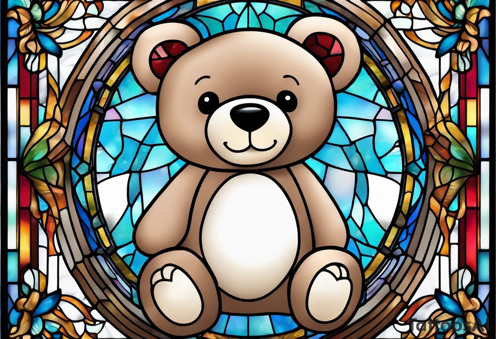 Teddy bear stained glass tattoo idea