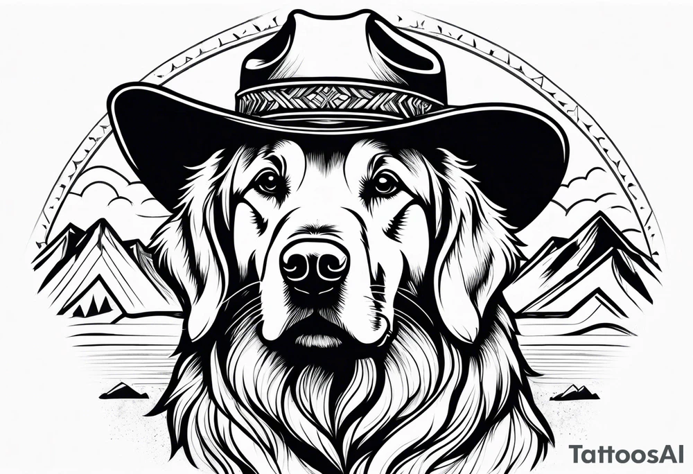 golden retriever mountain cowboy tattoo idea