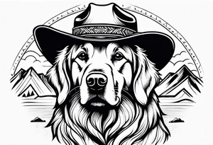 golden retriever mountain cowboy tattoo idea