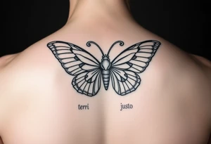 aries zodiac sign turned into a butterfly with the names terri and justo incorporated tattoo idea