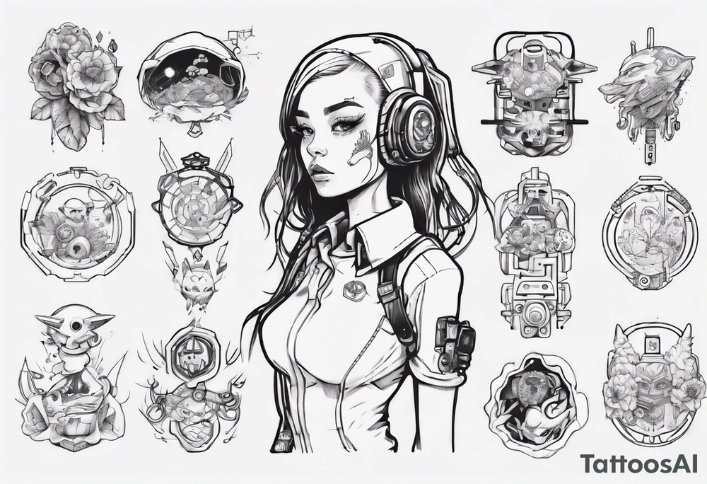 Cute cyberpunk girl, tattoo idea